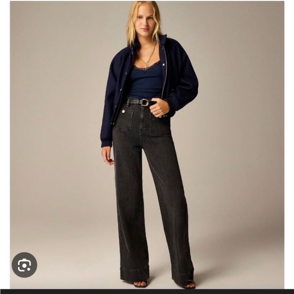 J. Crew Denim - J. CREW '96 Denim Trouser Wide Leg Sailor Jeans Black High Waist Size 29P Petite